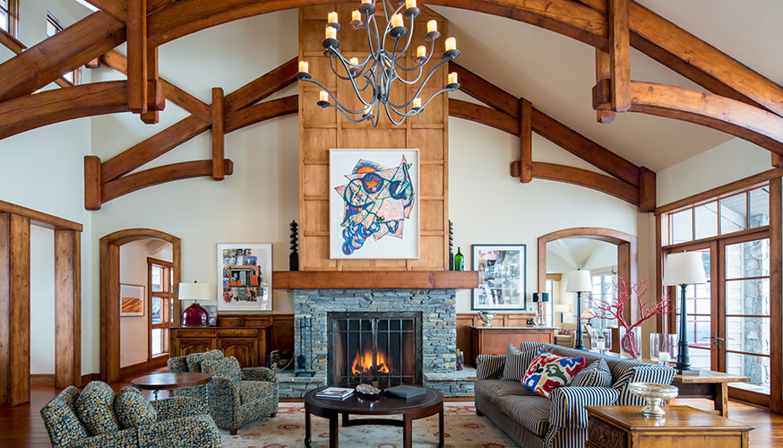 Rustic-Great-Room-with-Stone-Fireplace-Sun-Valley-Idaho